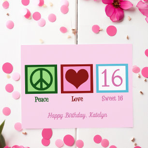 Peace Love Sweet 16 Pink 16th Birthday Briefkaart