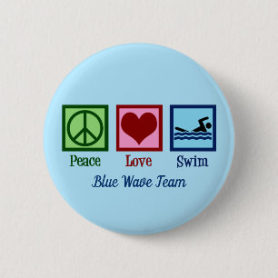 Peace Love Swim Team Custom Blue Swimer Ronde Button 5,7 Cm