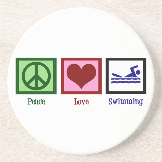 Peace Love Swimming Zandsteen Onderzetter (Voorkant)