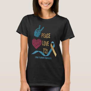 Peace Love T21 Blue Yellow Ribbon Down Syndrome T-shirt
