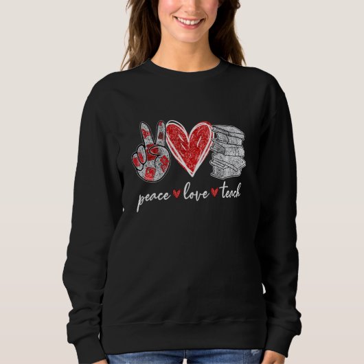 Peace Love Teach Book Cute Teacher Graphic T-shirt (Voorkant)