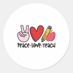 Peace Love Teach Ronde Sticker
