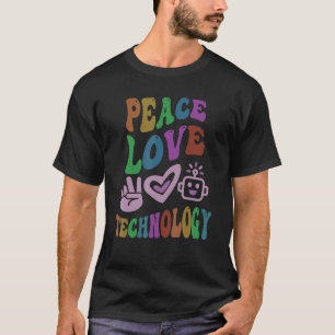 PEACE LOVE TECHNOLOGIE Retro Computer Teacher Groo T-shirt
