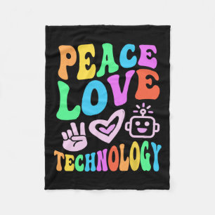Peace Love Technology Retro Computer Leraar Vibes Fleece Deken