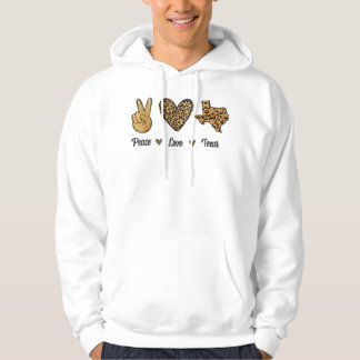 Peace Love Texas Leopard Flag Map Souvenirs for Me Hoodie
