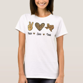 Peace Love Texas Leopard Flag Map Souvenirs for Me T-shirt