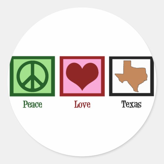 Peace Love Texas Ronde Sticker (Voorkant)