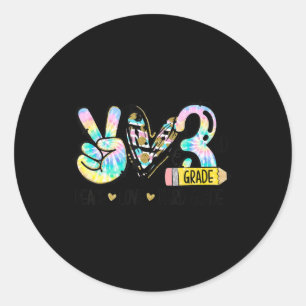 Peace Love Third Grade Fun Tie Student Teacher Ronde Sticker