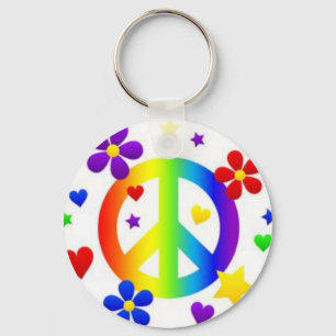 PEACE LOVE TIE DYE HIPPIE SYMBOOL SLEUTELHANGER