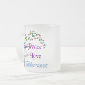 Peace Love Tolerance Matglas Koffiemok (Voorkant links)