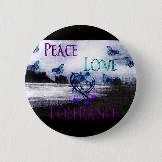 Peace Love Tolerance Ronde Button 5,7 Cm (Voorkant)