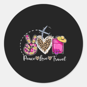 Peace Love Travel Retro Zomervakantie Familiemat Ronde Sticker