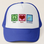 Peace Love Trombone Speler Trucker Pet (Voorkant)