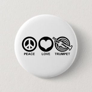 Peace Love Trumpet Ronde Button 5,7 Cm