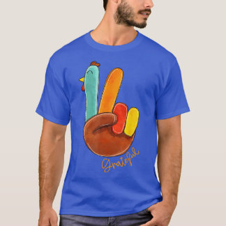 Peace Love Turkey Grateful Turkey Hand Sign Bedank T-shirt