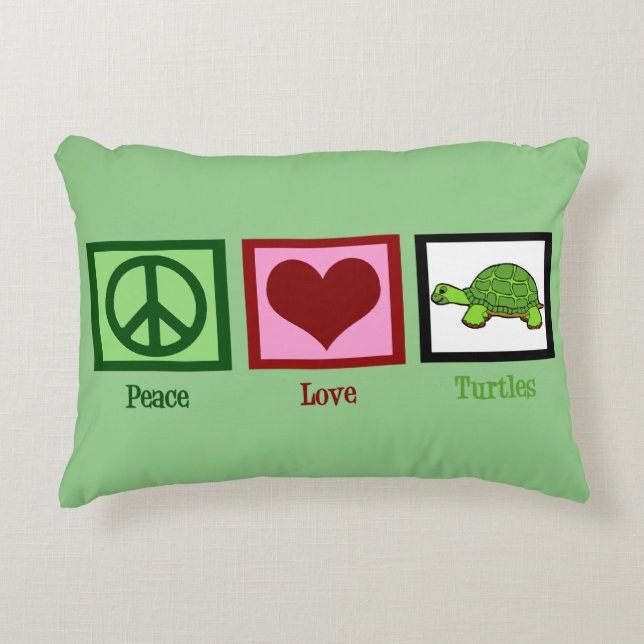 Peace Love Turtles Cute Green Decoratief Kussen (Voorkant)