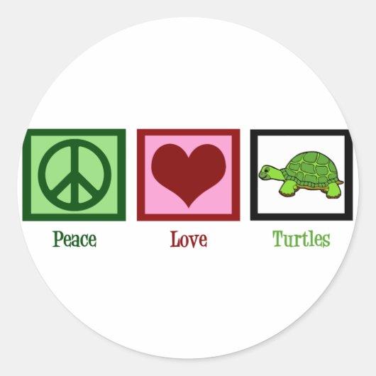 Peace Love Turtles Ronde Sticker (Voorkant)