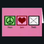 Peace Love Twirl<br><div class="desc">Un signe de paix,  un coeur et un ensemble de matraques pour le twirling.</div>
