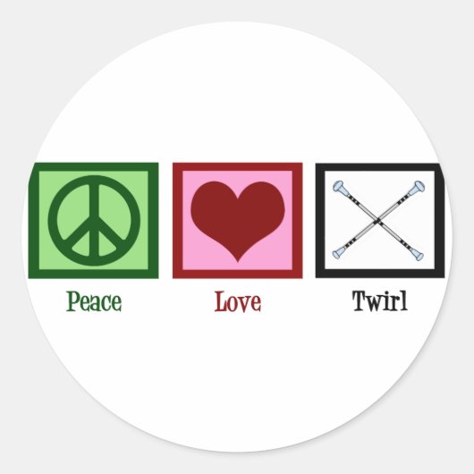 Peace Love Twirl Ronde Sticker (Voorkant)