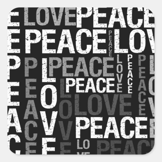 Peace Love Typografie Vierkante Sticker (Voorkant)