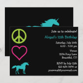 Peace Love Unicorns Invitation d'anniversaire de l (Devant / Derrière)