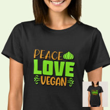 Peace Love Vegan Green Brown sur T-shirt