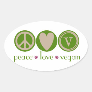 Peace Love Vegan Ovale Sticker