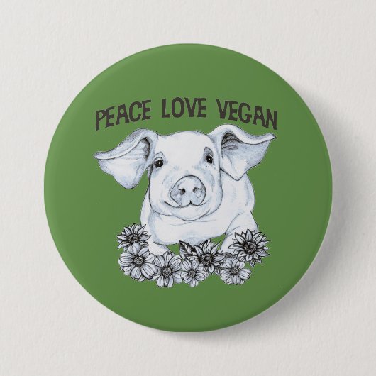 Peace Love Vegan Pig Button (Voorkant)