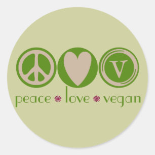 Peace Love Vegan Ronde Sticker