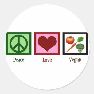 Peace Love Vegan Ronde Sticker