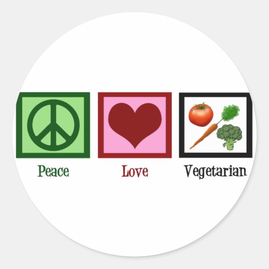 Peace Love Vegetarian Ronde Sticker (Voorkant)