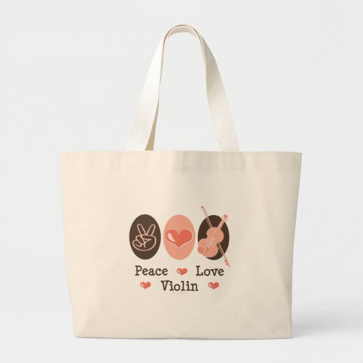 Peace Love Violin Music Bag Grote Tote Bag (Voorkant)