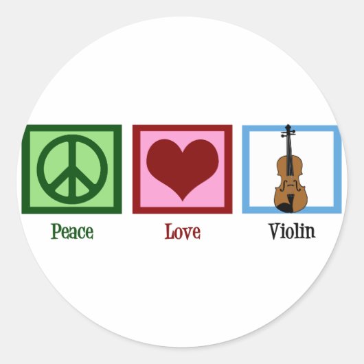 Peace Love Violin Ronde Sticker (Voorkant)