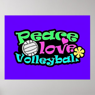 Peace, Love, Volleyball; Retro Poster