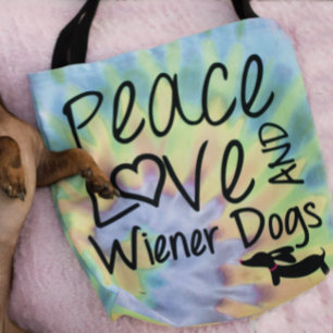 Peace Love & Wiener Dogs Tie Dye Canvas tas
