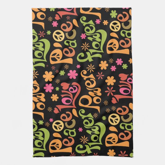 Peace Love Word Art Groovy Vibes Slogan Theedoek (Verticaal)