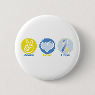 Peace Love Yellow/Blue Hope Ronde Button 5,7 Cm