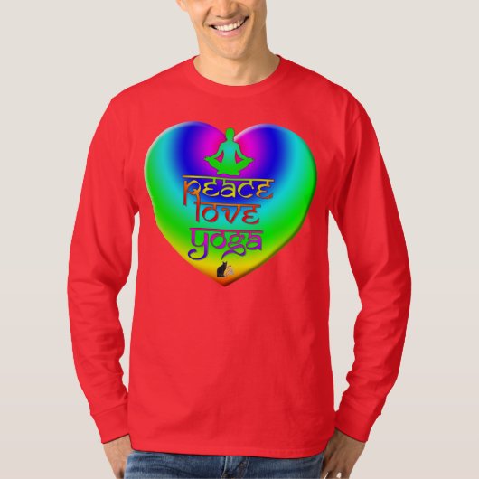 Peace Love Yoga Rainbow Intences Heart T-Shirt (Voorkant)