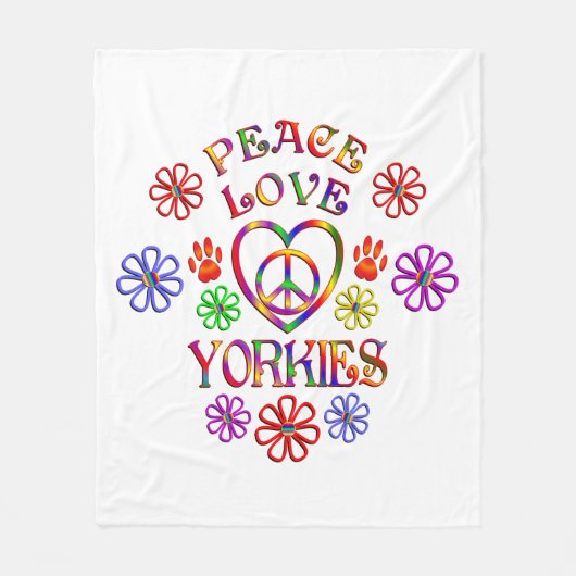 Peace Love Yorkies Fleece Deken (Voorkant)