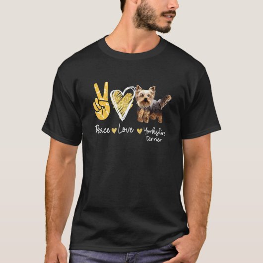 Peace Love Yorkshire Terrier Dog T-shirt (Voorkant)