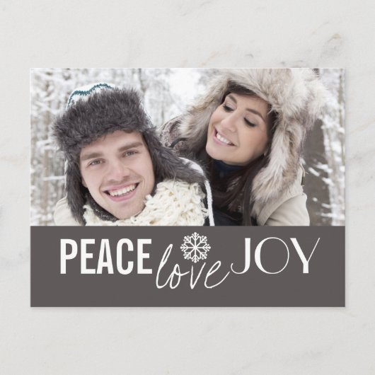 Peace Loy Joy Grey Snowflake Cartes postales (Devant)