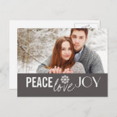 Peace Loy Joy Grey Snowflake Cartes postales (Devant / Derrière)