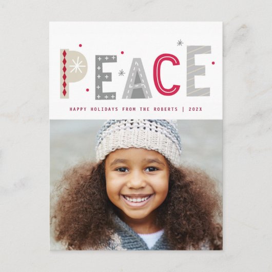 PEACE moderne letters kerst Briefkaart (Voorkant)