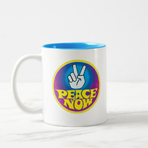 Peace Now Groovy Retro Hippie Style Peacesign Tweekleurige Koffiemok