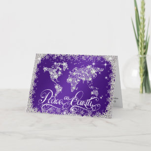 Peace on Earth Diamonds Royal Paars PERSONALIZED Feestdagen Kaart