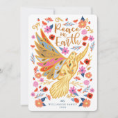 Peace on Earth Dove Floral Folk Art White Feestdagenkaart (Voorkant)