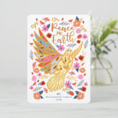 Peace on Earth Dove Floral Folk Art White Feestdagenkaart (Staand voorkant)