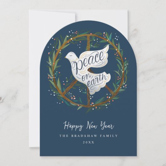 Peace on Earth Dove Peace Sign Krans Holiday Kaart (Voorkant)