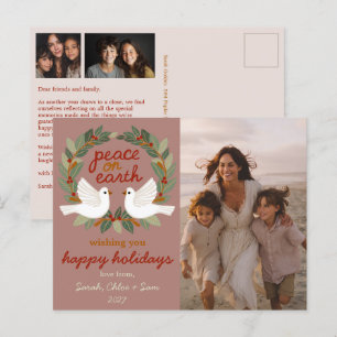 Peace on Earth Doves Christmas CUSTOM 3 FOTO Feestdagenkaart