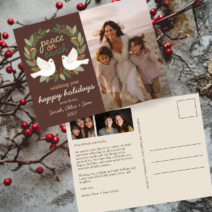 Peace on Earth Doves Christmas CUSTOM 3 FOTO Feestdagenkaart